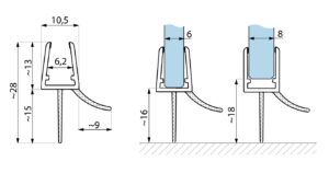 BUDRIO tarpinė PVC apatinė L=2500mm, 6-8mm stiklui CDA