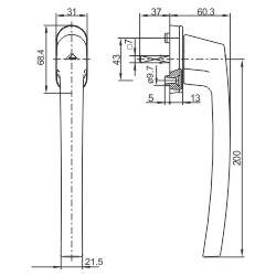 ALVERSA R-line rankena N37 R01.1,sidabrinė (M5x45) 200mm ROTO