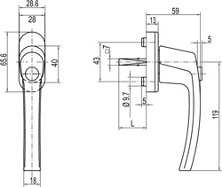 R-line rankenėlė N43 su mygtuku, R1.01 sidabrinė M5x55