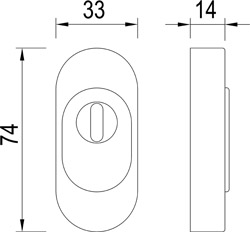 Rozetė ovali PZ, 14mm, ner.pl., 33x74x14mm, su apsauga, 11-14mm išsikišančiui cil.
